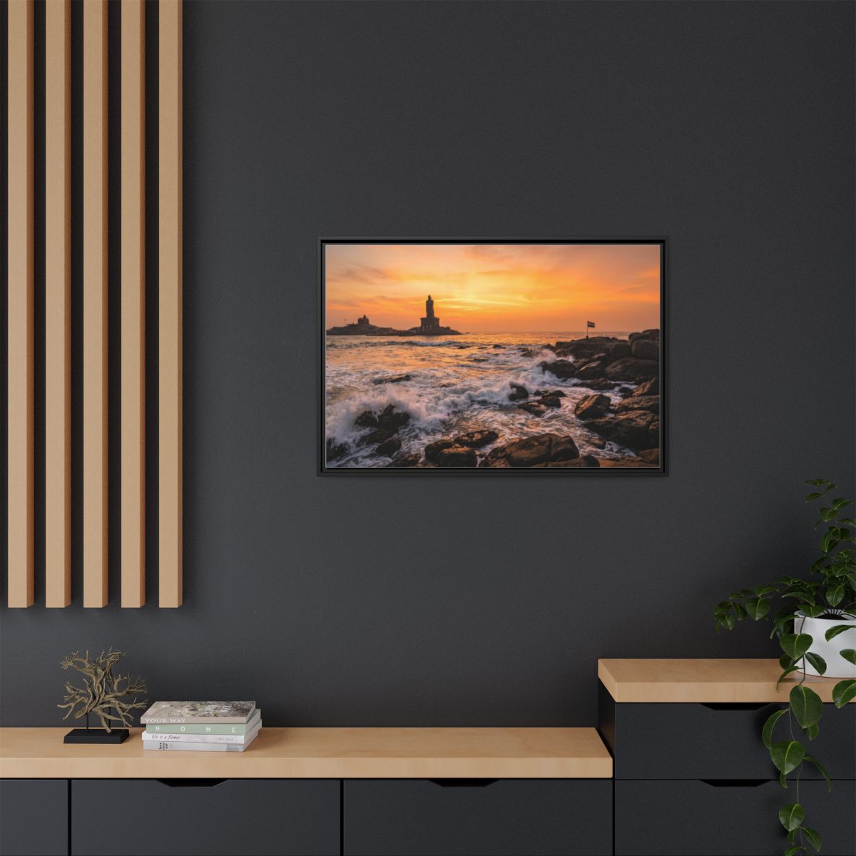Framed Canvas - Golden Coast Dawn — Black / 1.25"