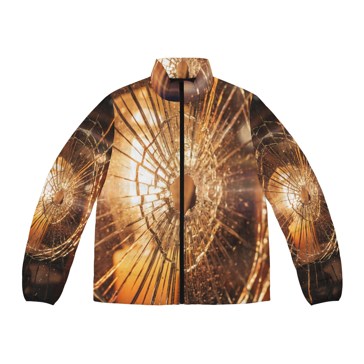 Men's Puffer Jacket - Fractured Light Amber Art - Cozy Moody...