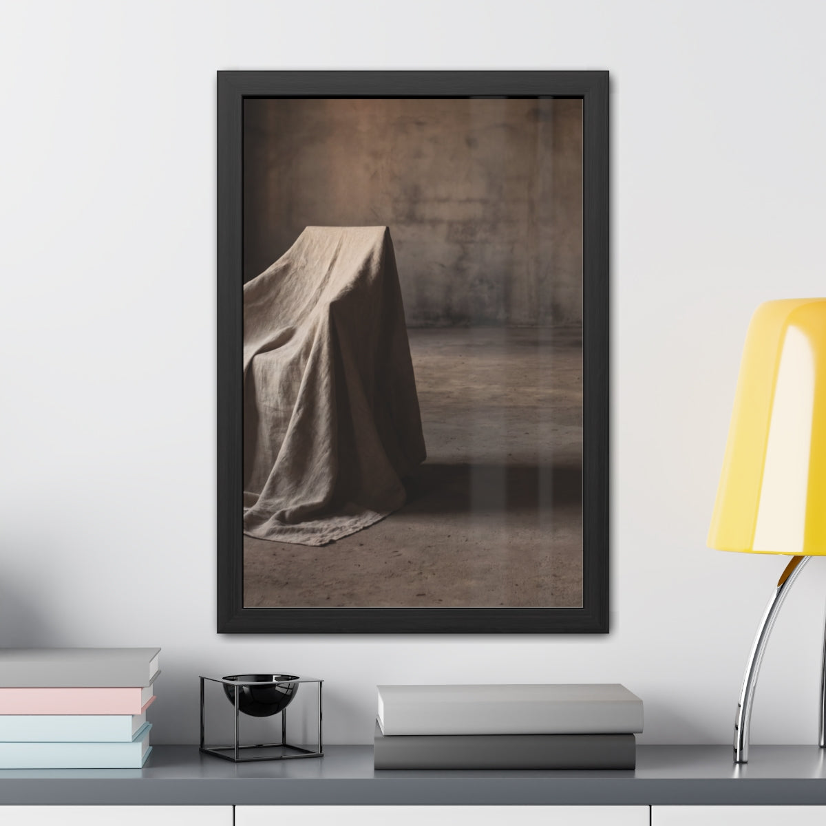 Framed Posters - Silent Shadow Covered Chair Art — Portrait...