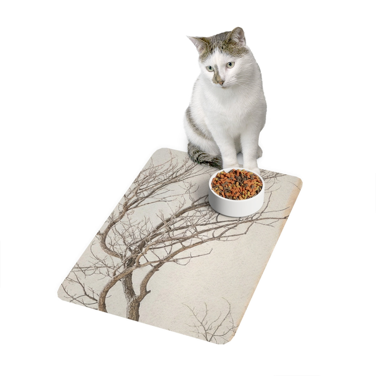 Pet Food Mat - Winter Branch Solitude Landscape | Echovira...