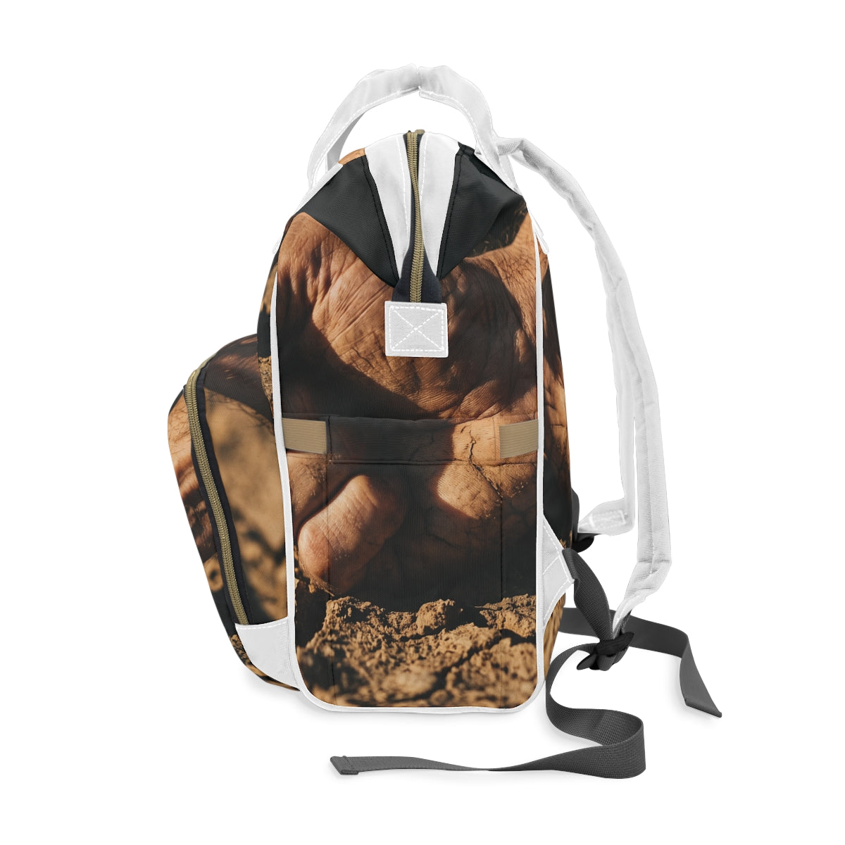 Fist in Cracked Earth Diaper Backpack