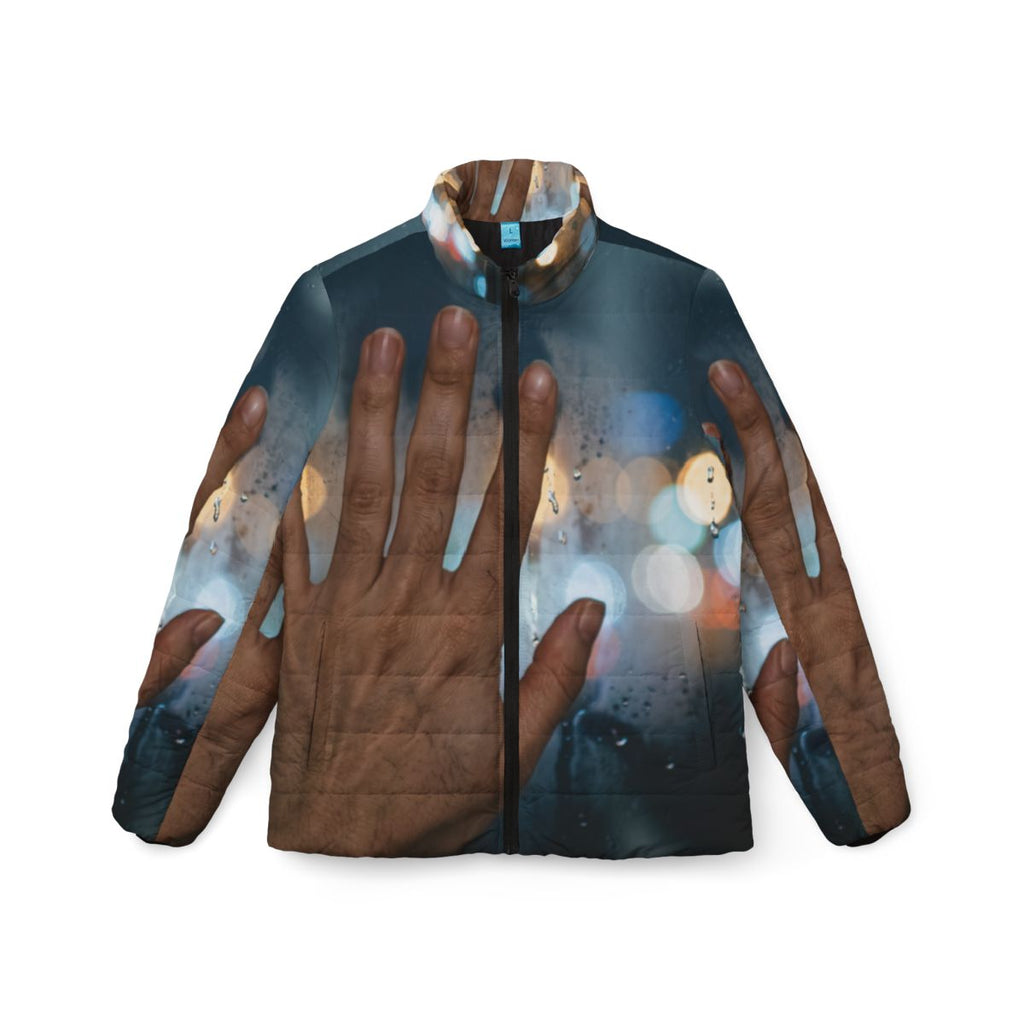Women's Puffer Jacket with Rainy City Art