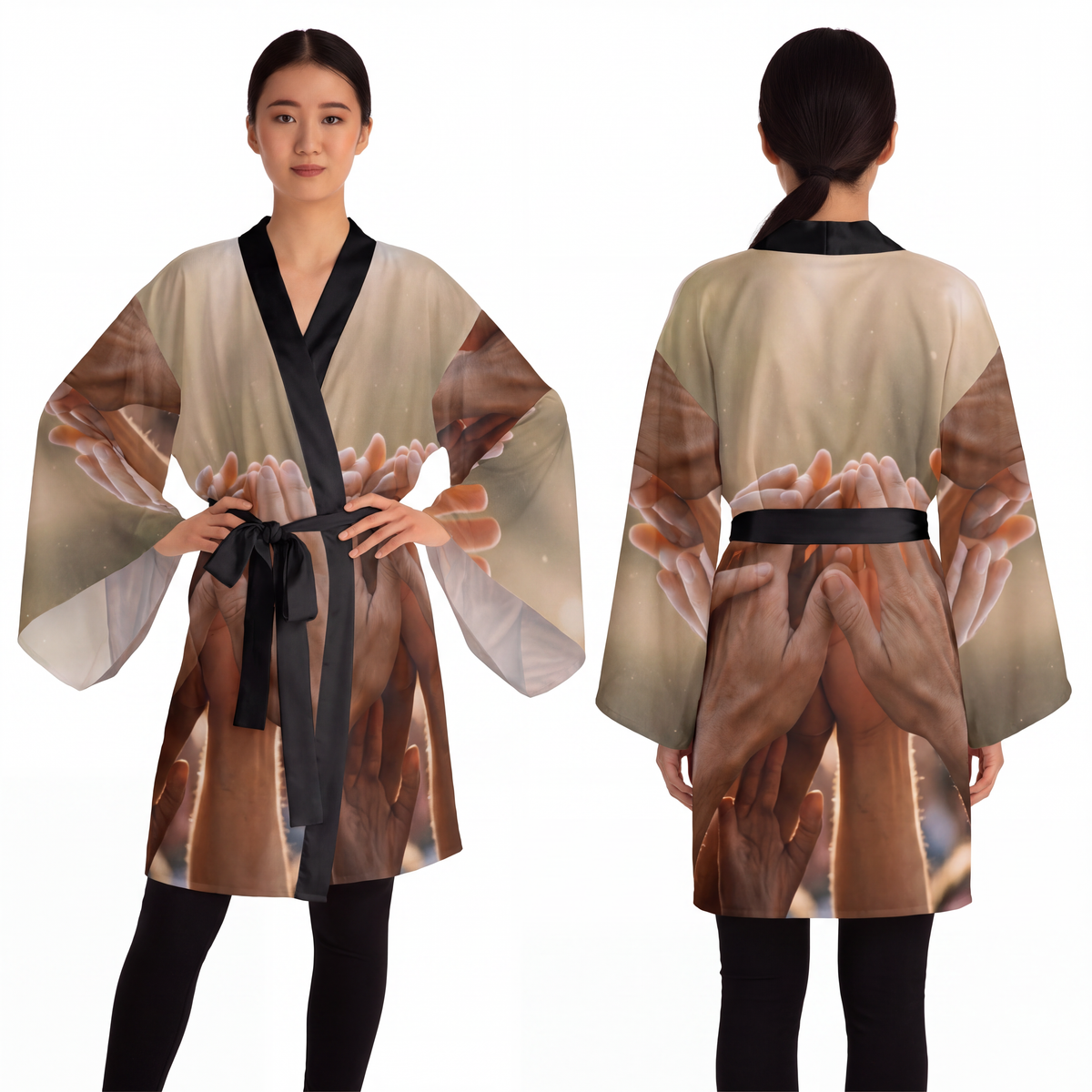Long Sleeve Kimono Robe - Golden Rays of Unity Wall Art |...