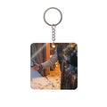 Square Keychain - Snowy Cabin Welcome | Echovira Gallery