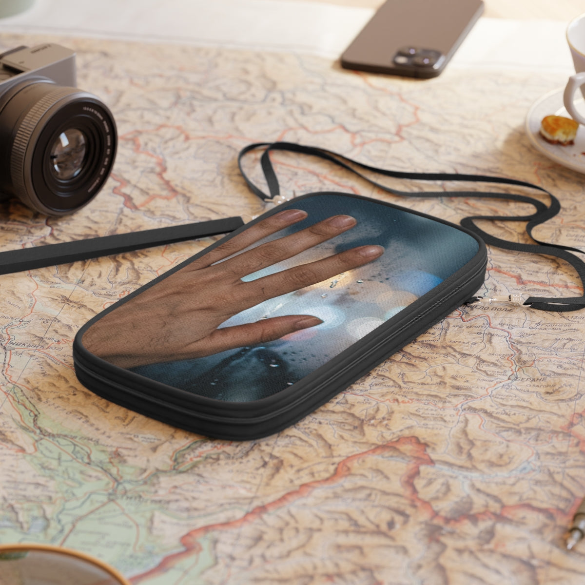 Passport Wallet with Rainy Nocturnal City Window