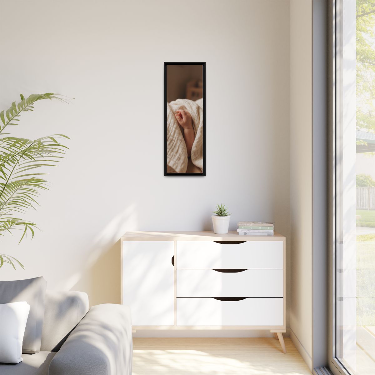 Matte Canvas, Framed - Tender Newborn Hand in Soft Muslin......