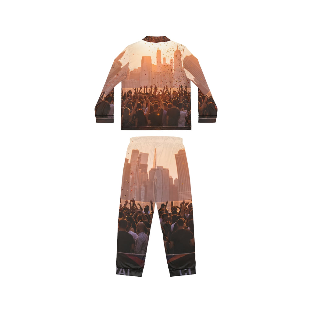 Women's Satin Pajamas - City Lights | Echovira Gallery