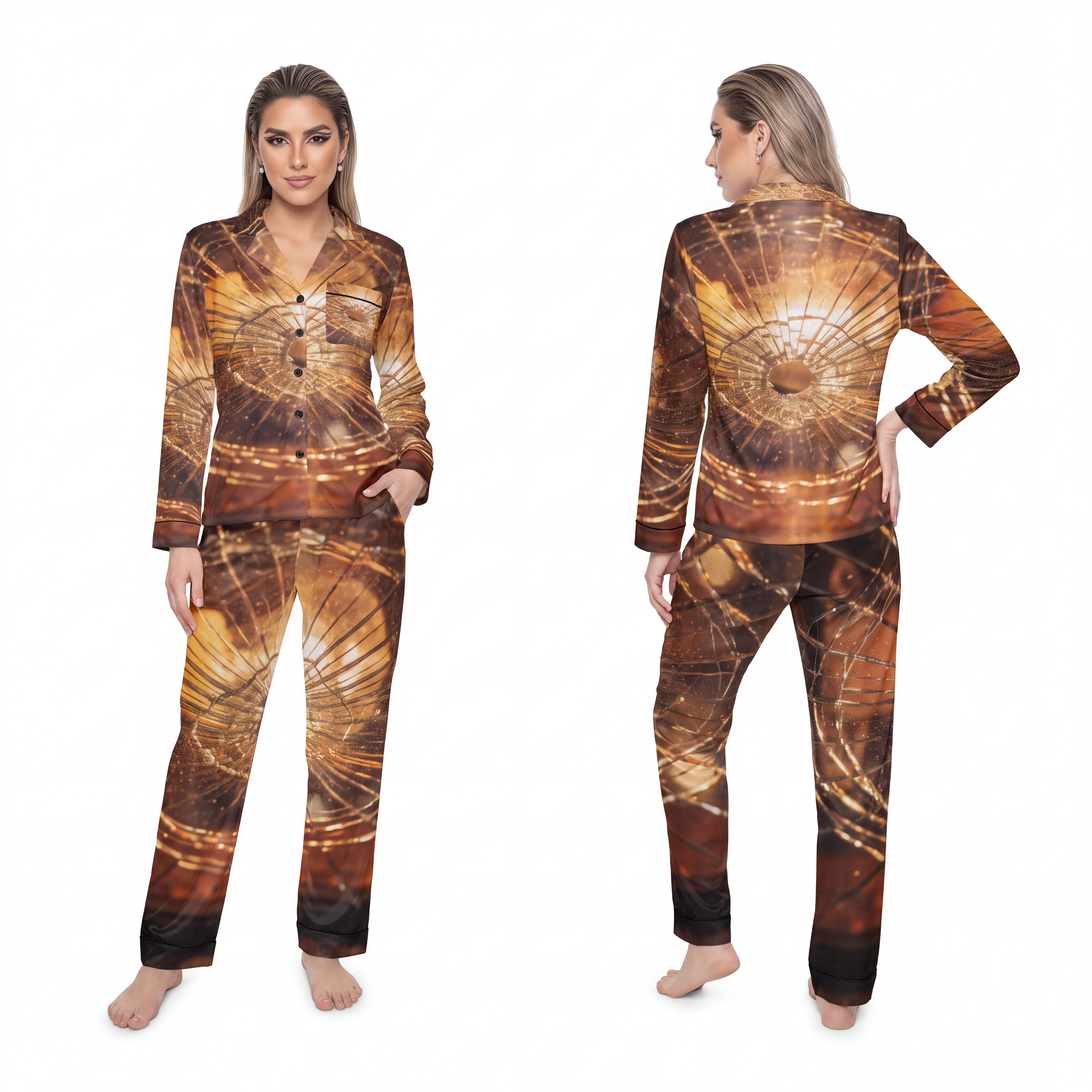 Women's Satin Pajamas - Fractured Glow | Echovira Gallery