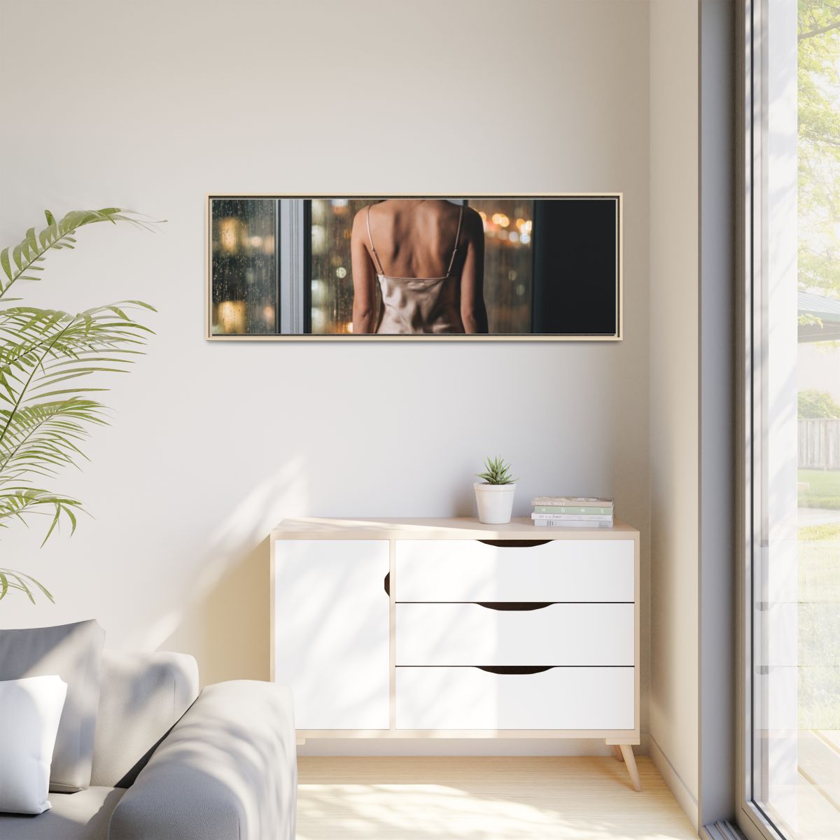 Matte Canvas, Framed - Rainy City lights Glow — Natural /......