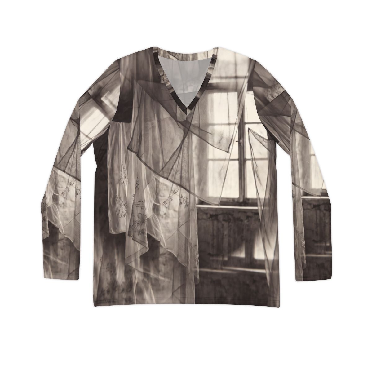 Women's Long Sleeve V-neck Shirt - Spectral Veils | Echovira...
