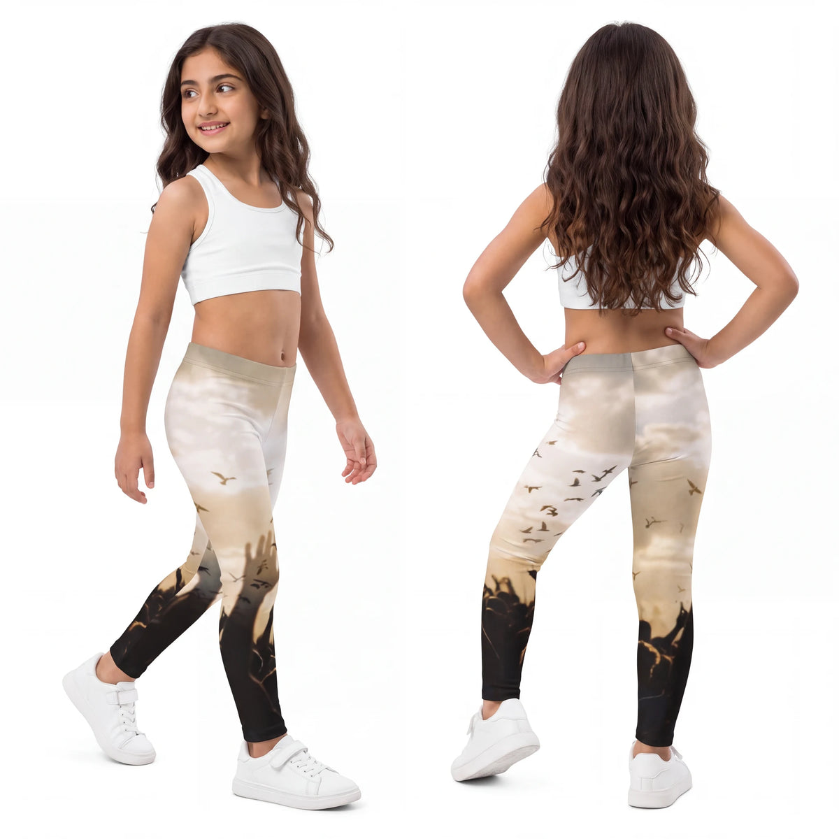 Kids Leggings Sunset Festival Birds Art