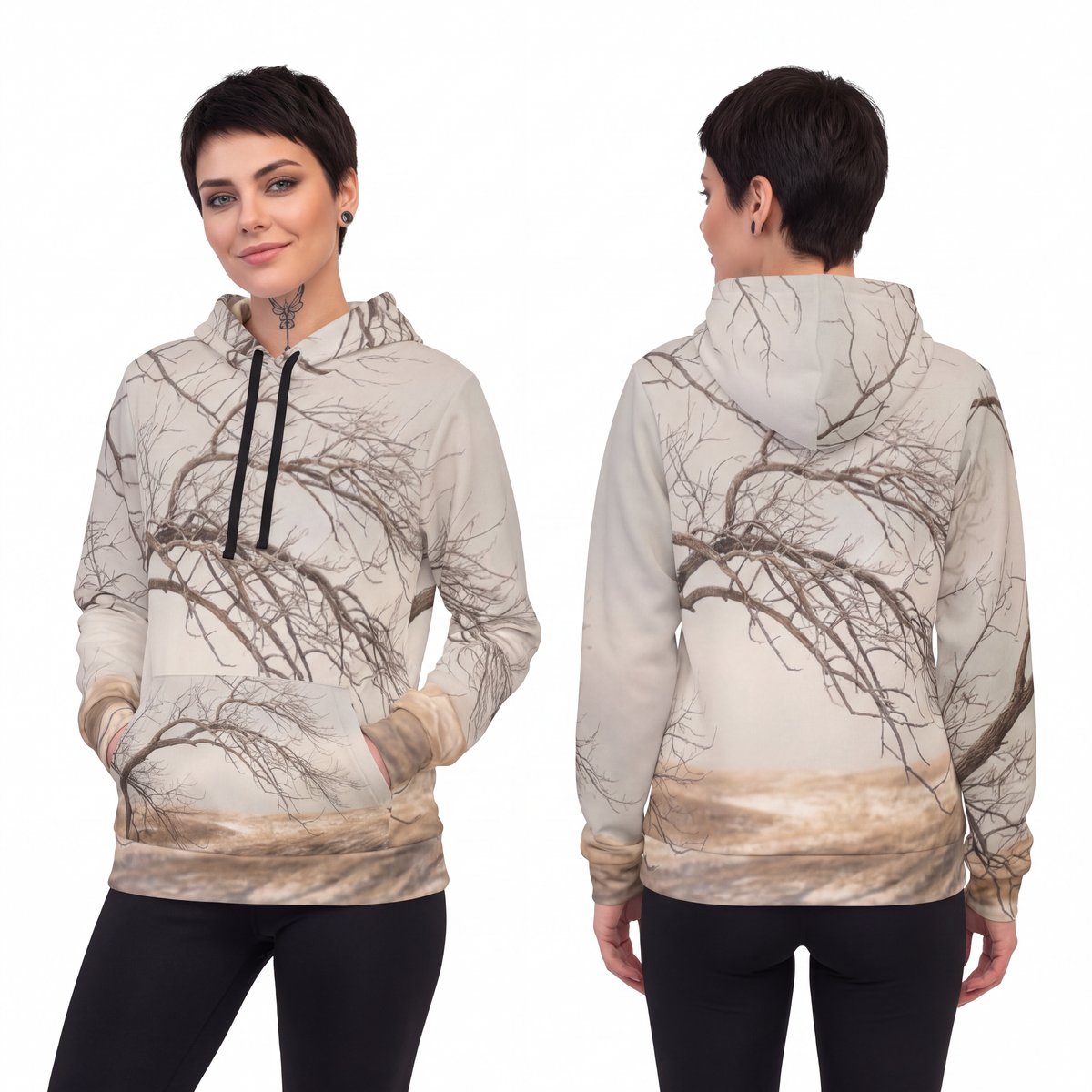 Athletic Hoodie - Winter Branch Solitude Landscape |...