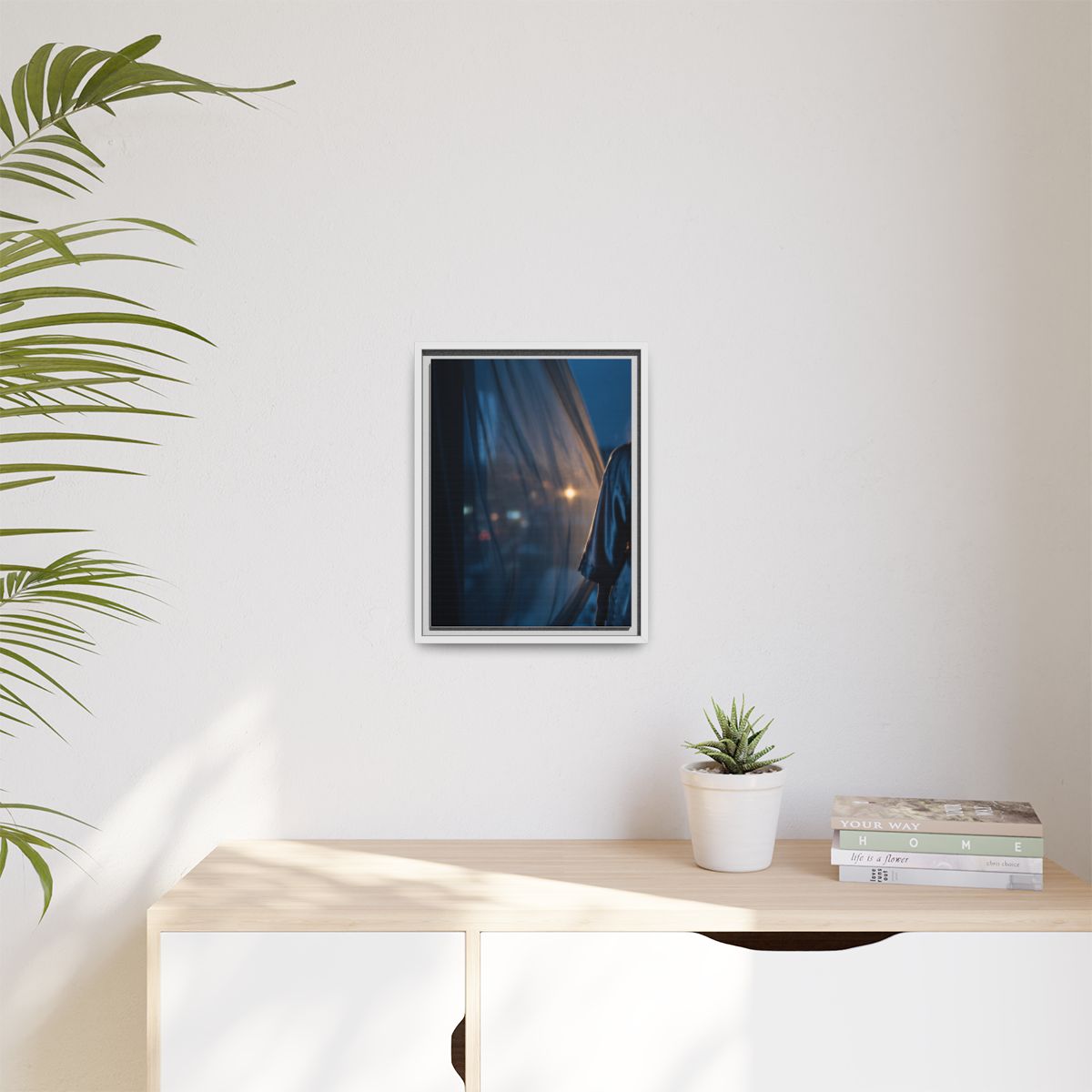 Matte Canvas, Framed - Nocturnal Solitude Silhouette — White...