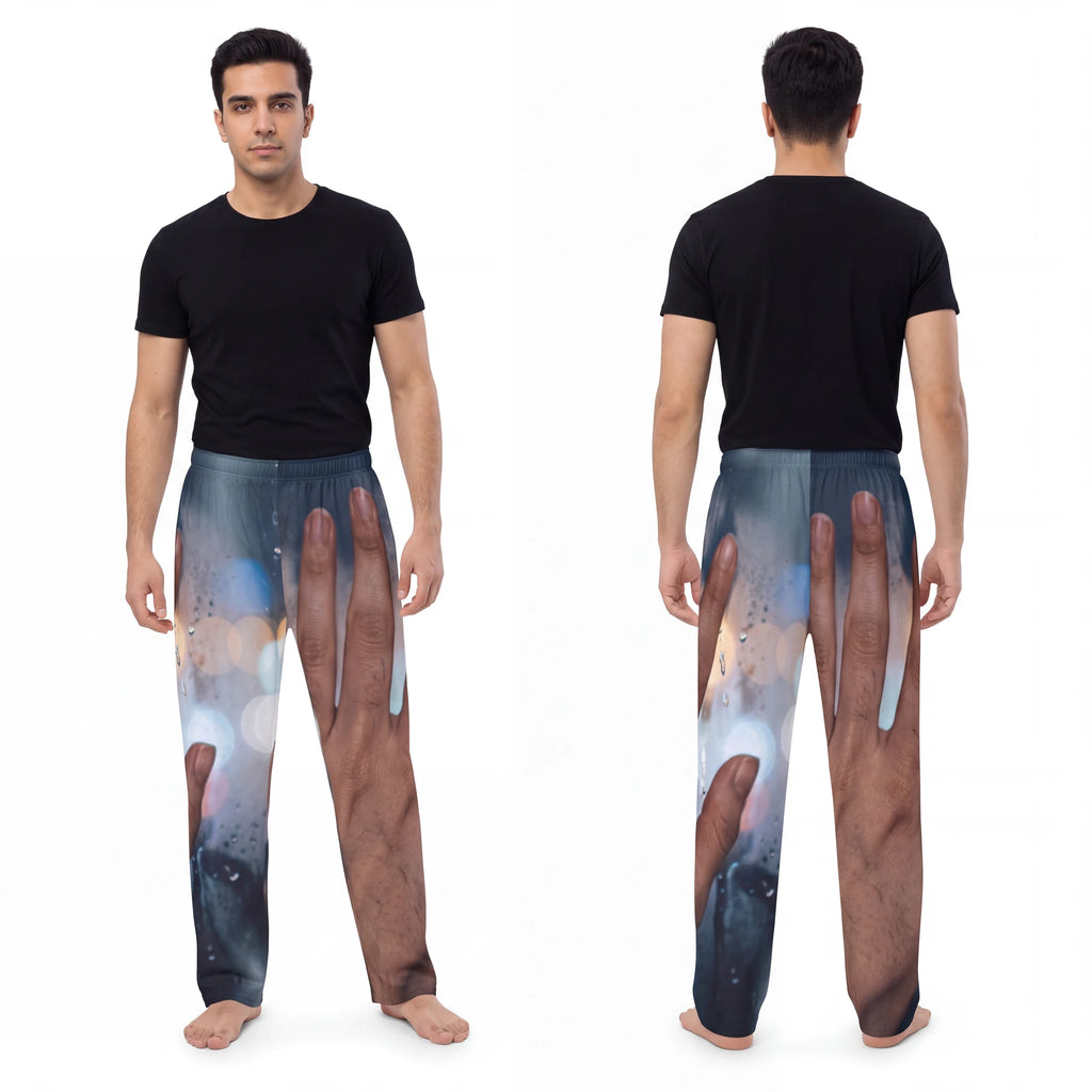 Men's Pajama Pants with Rainy Window City Art