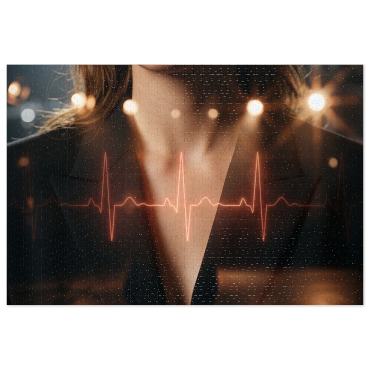 Jigsaw Puzzle with Tin - Digital Pulse - Neon EKG Heartbeat...