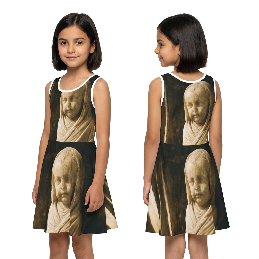 Girls' Sundress with Marble Cherub Sculpture