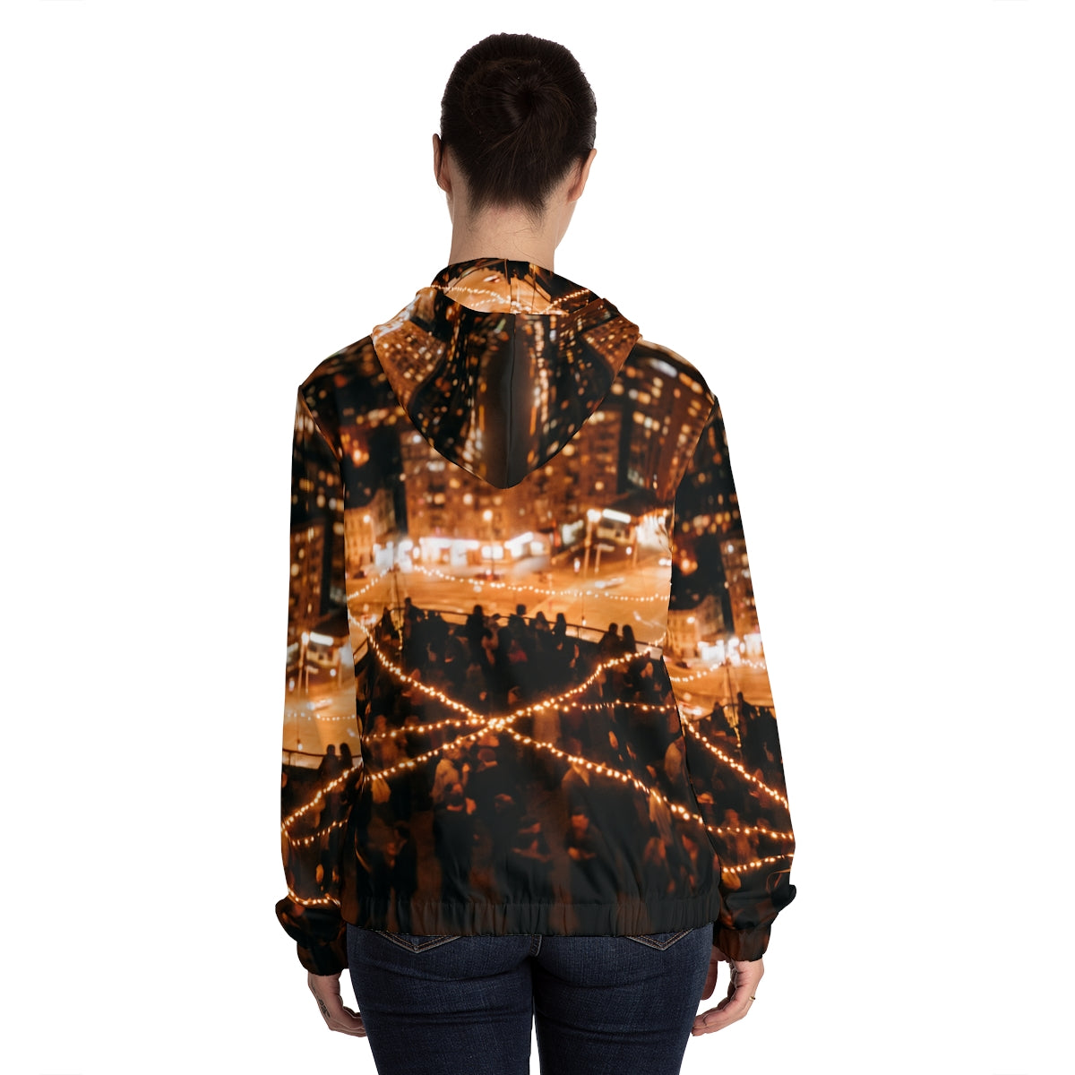 Women's Full-Zip Hoodie - Cozy Rooftop Skyline | Echovira...