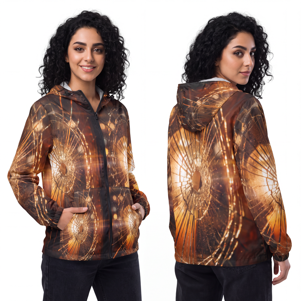 Unisex Windbreaker Jacket - Fractured Glow Shattered Glass...