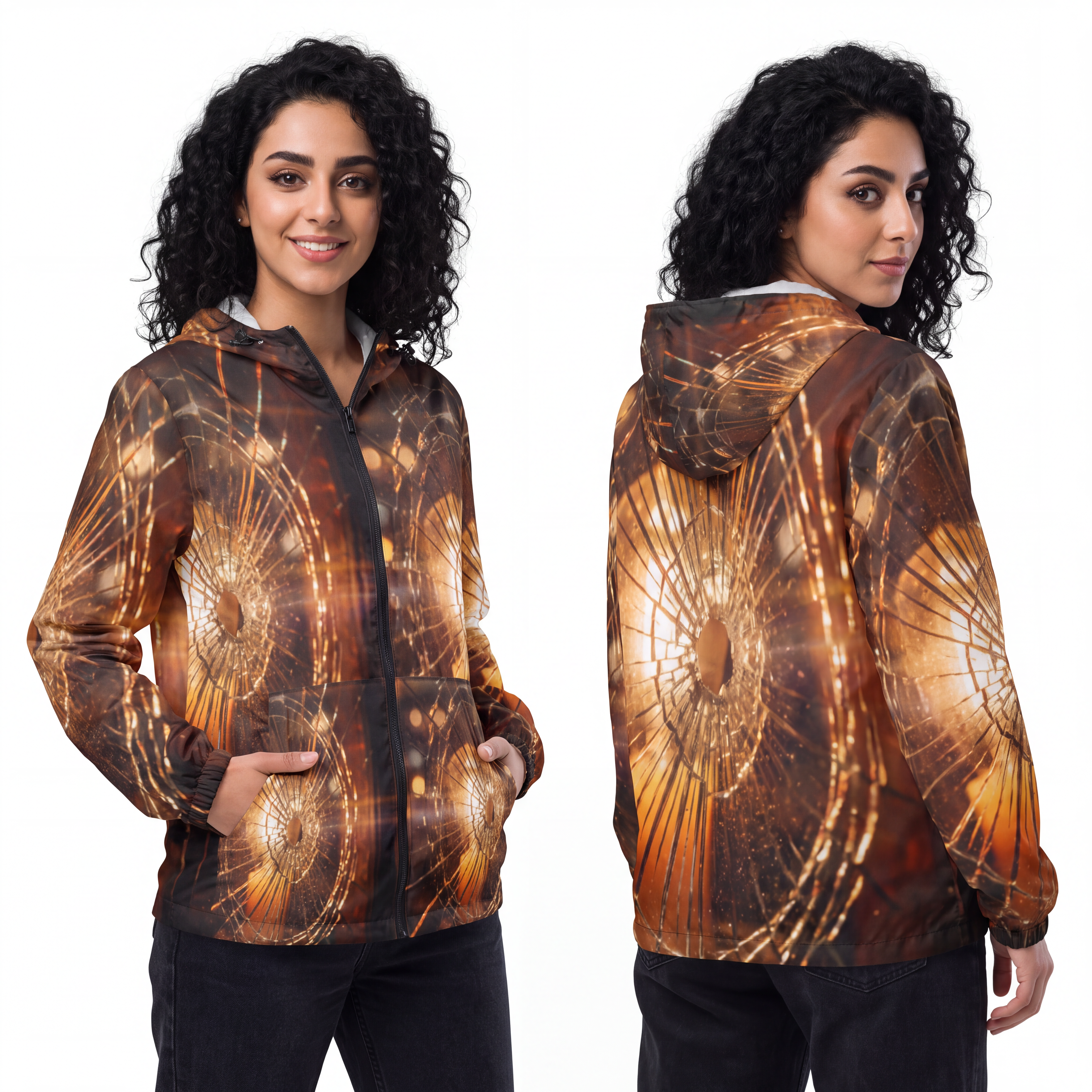 Unisex Windbreaker Jacket - Fractured Glow Shattered Glass...