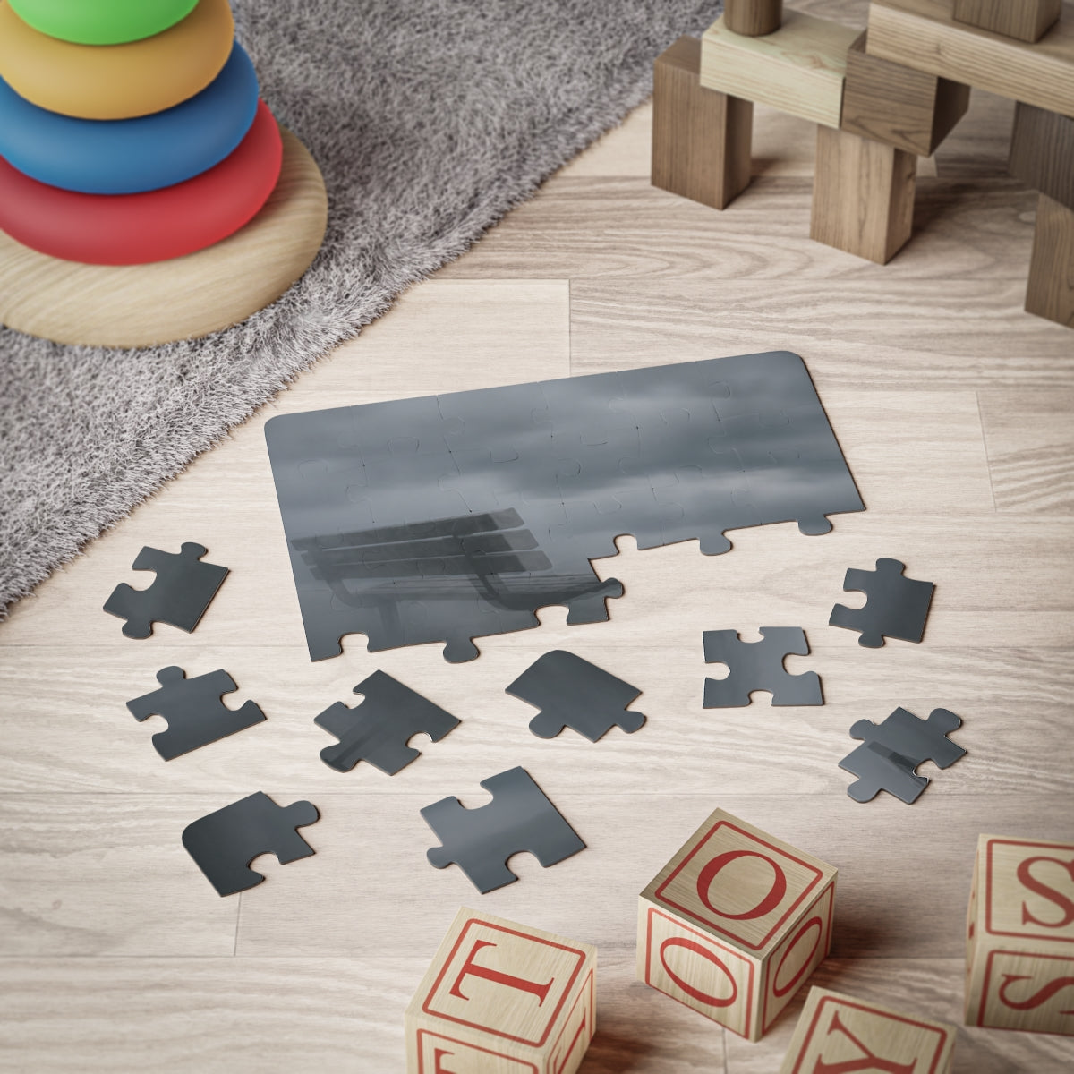 Kids' Puzzle with Moody Fog Bench Landscape
