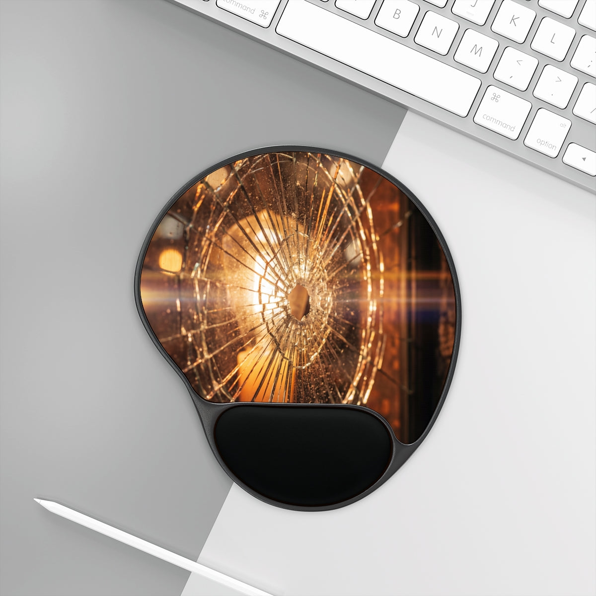 Mouse Pad With Wrist Rest - Golden Fracture Kinetic Art |...
