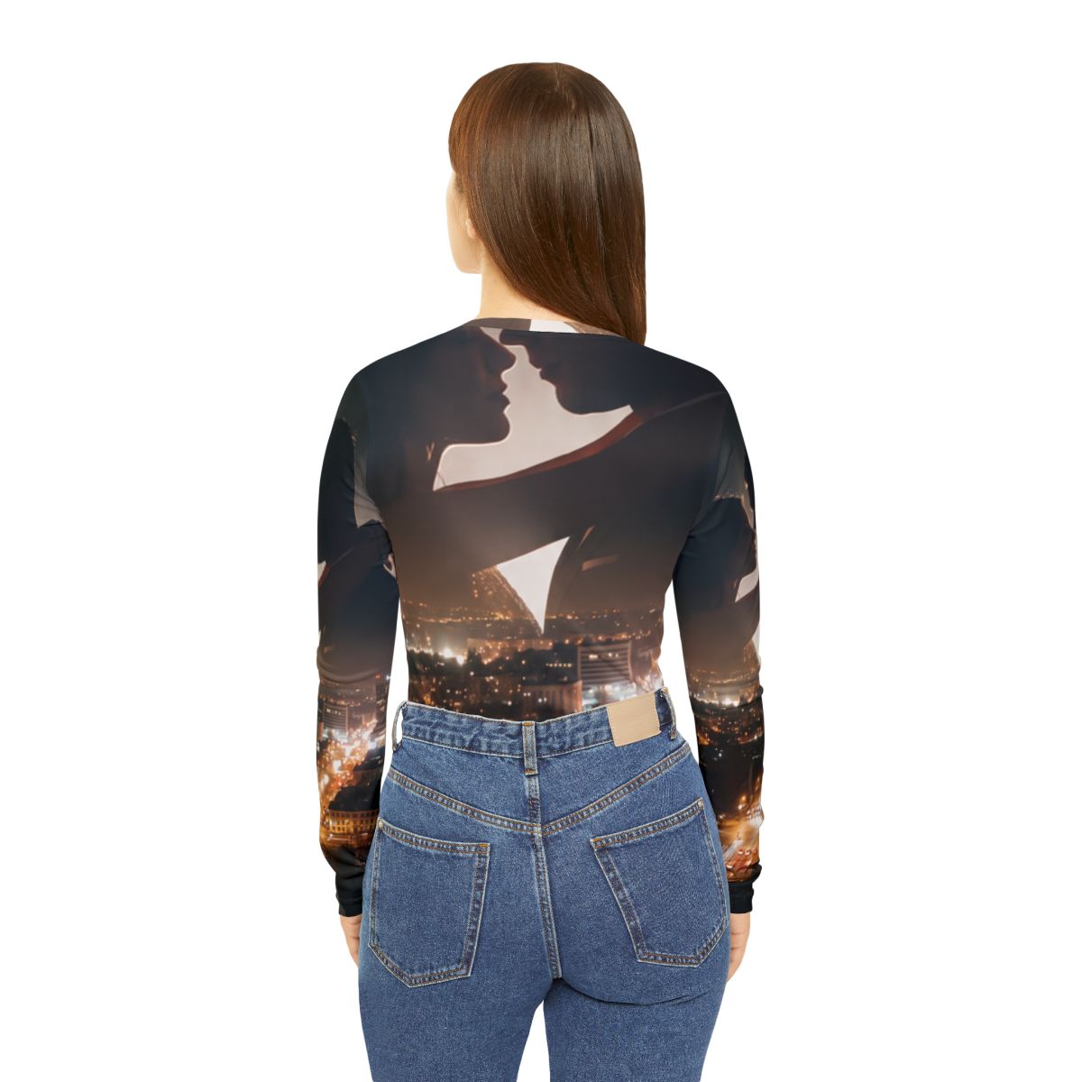 Women's Long Sleeve V-neck Shirt - Midnight City Skyline |...