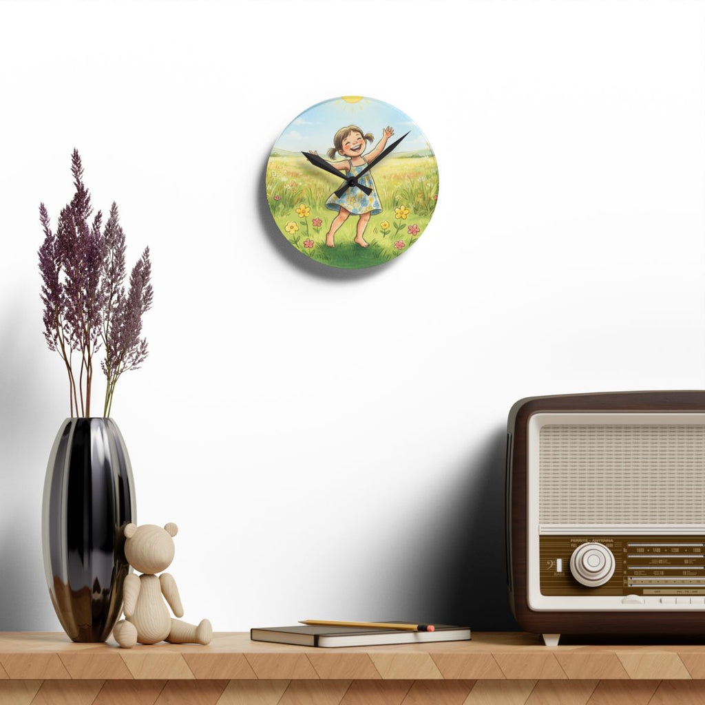 Acrylic Wall Clock - Sunlit Meadow Time | Echovira Gallery