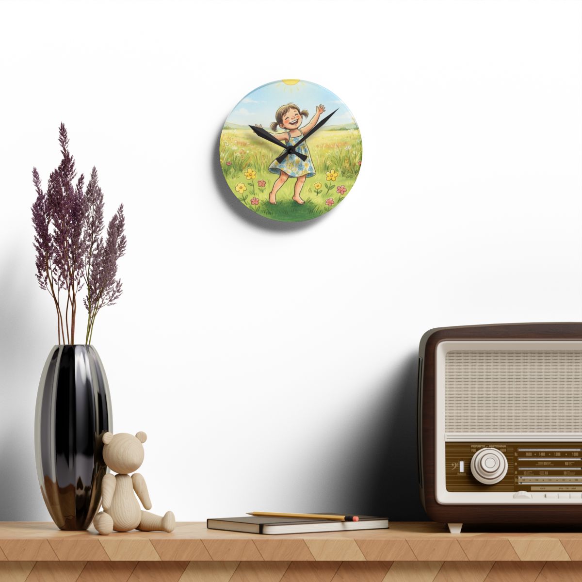 Acrylic Wall Clock - Sunlit Meadow Time | Echovira Gallery