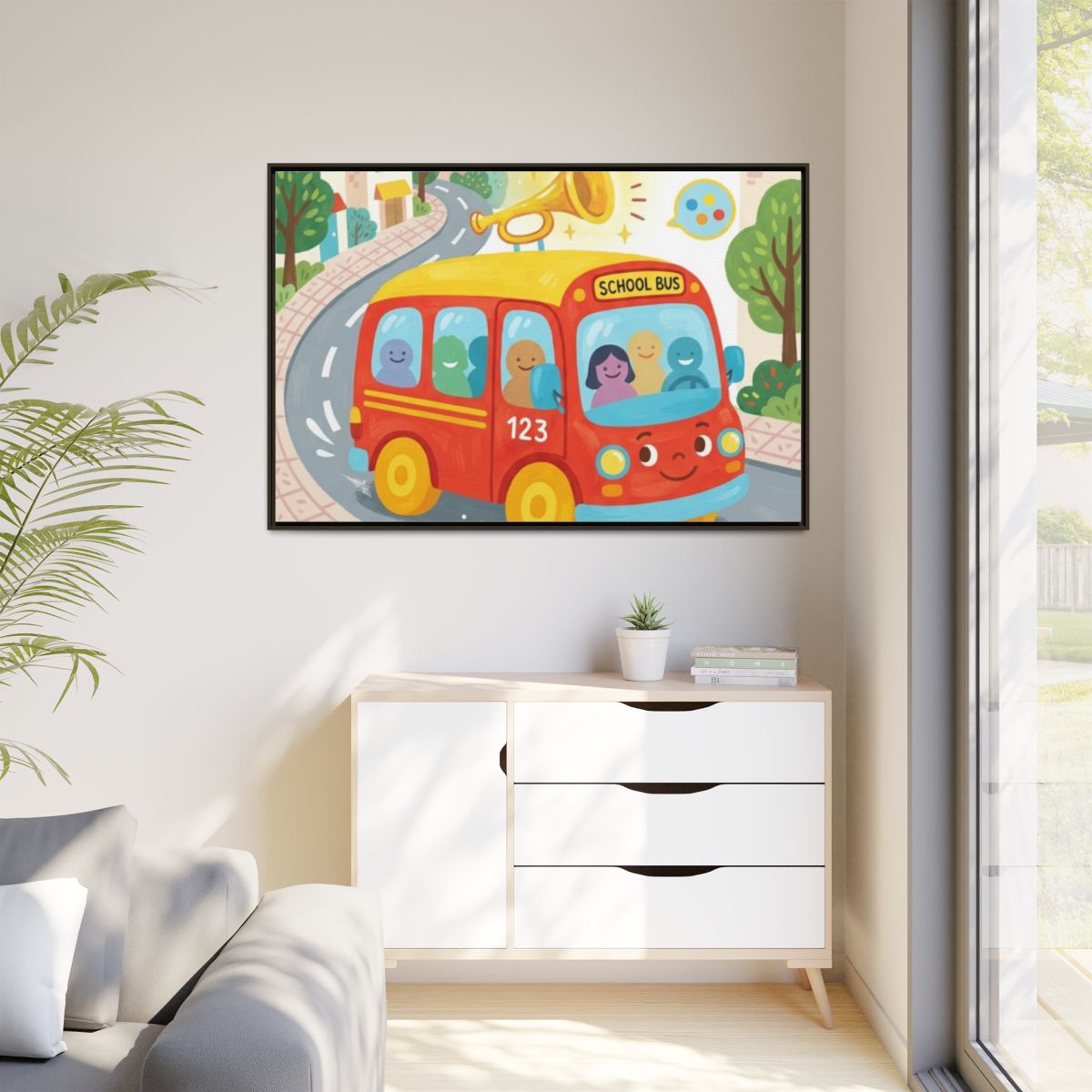Matte Canvas - Framed Bus Town Canvas Art — Espresso / 1.25"...