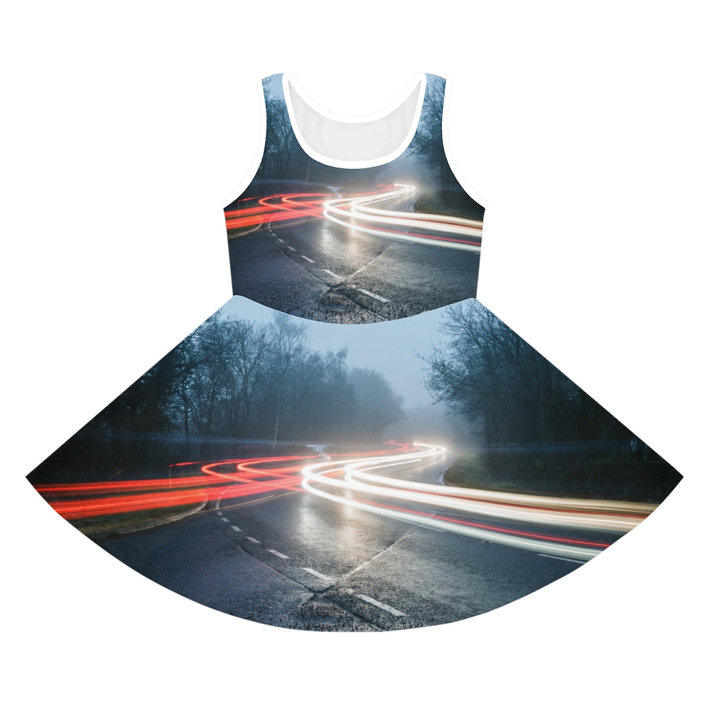 Girls' Sleeveless Sundress Night Road Light Art