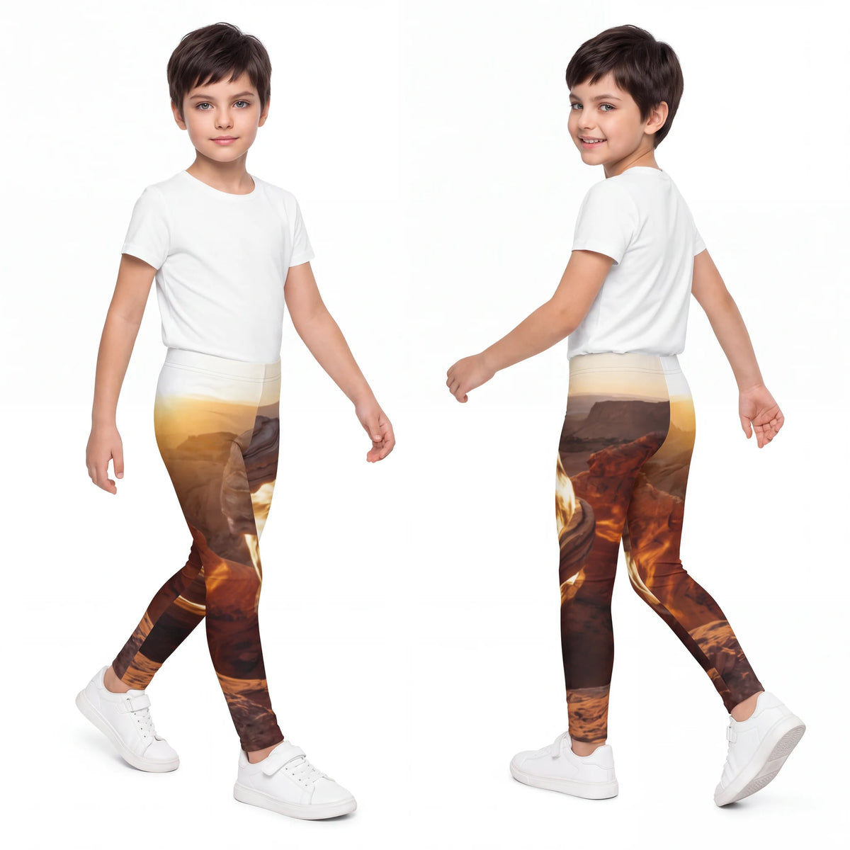 Kids Leggings with Desert Stone Sunset Art