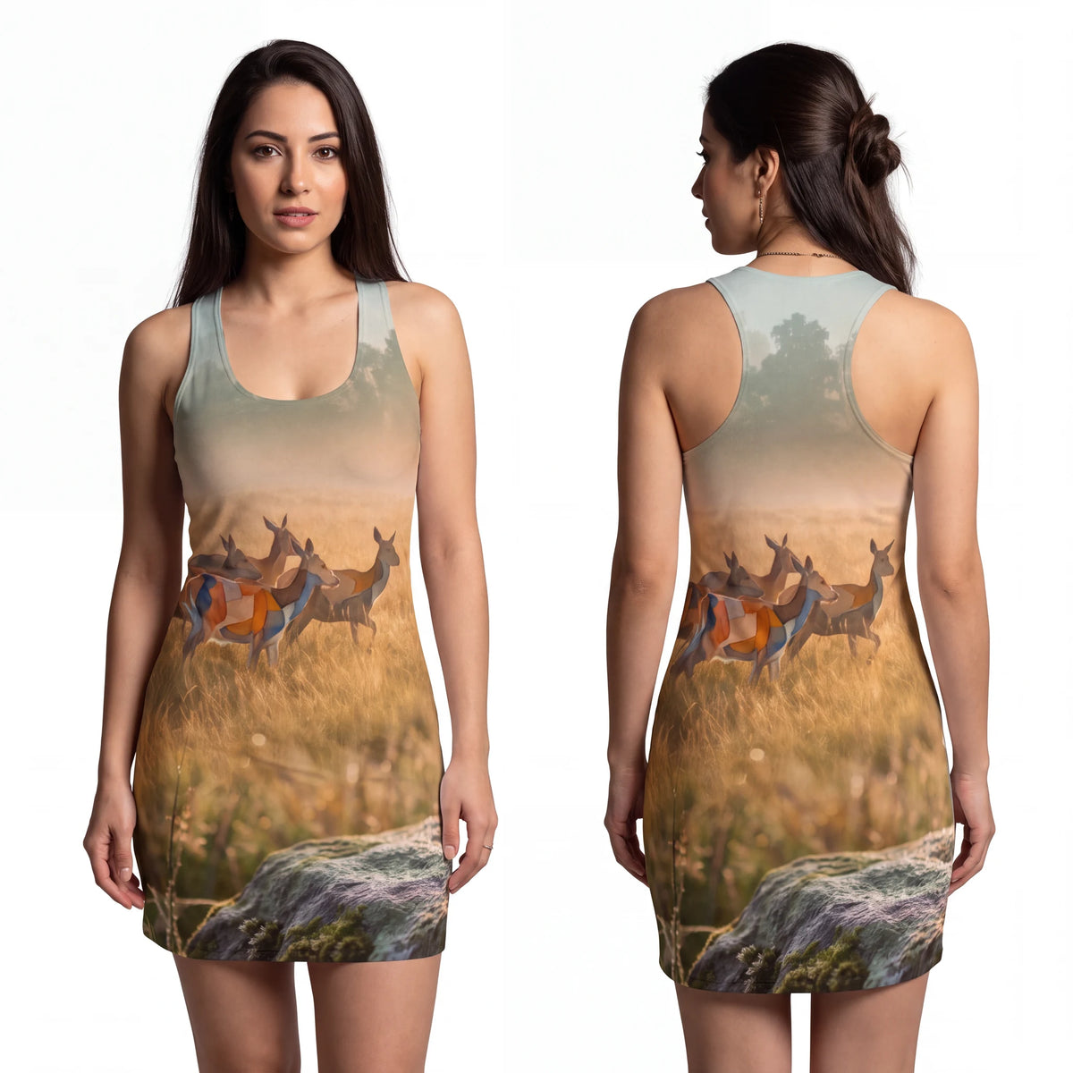 Racerback Dress with Cottagecore Deer Art