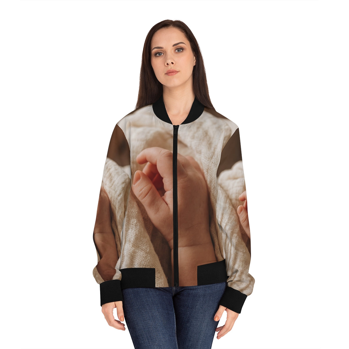 Women's Bomber Jacket - Tender Newborn Hand in Soft Muslin...