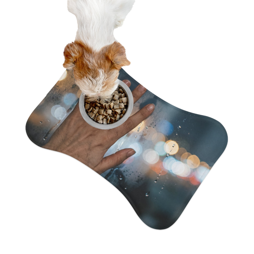 Pet Feeding Mats with Rainy City Window Art