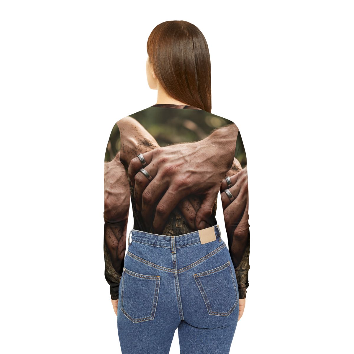 Women's Long Sleeve V-Neck Shirt Tree Roots Art