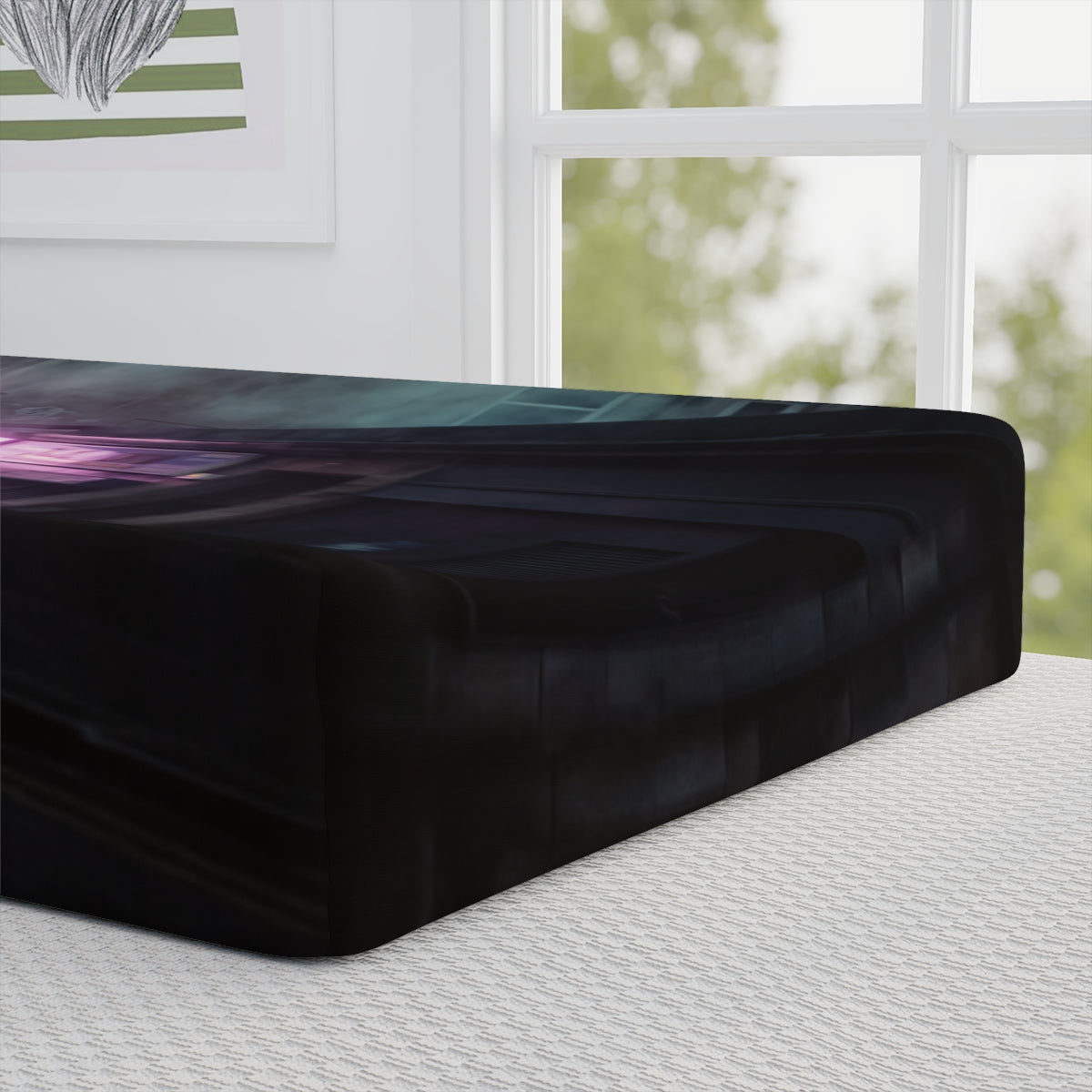 Housse de matelas à langer ville sous la pluie et néon