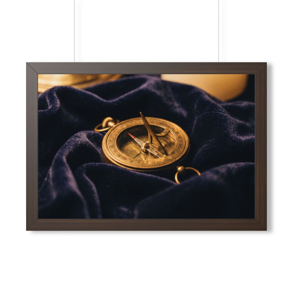 Framed Brass Sundial Poster with Walnut Frame