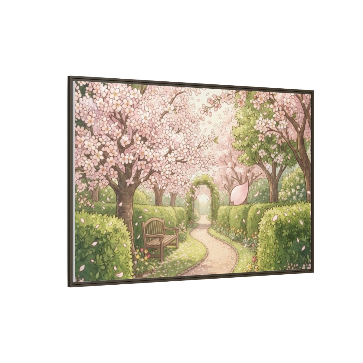 Matte Canvas Framed - Spring Blossom Pathway — Espresso /......