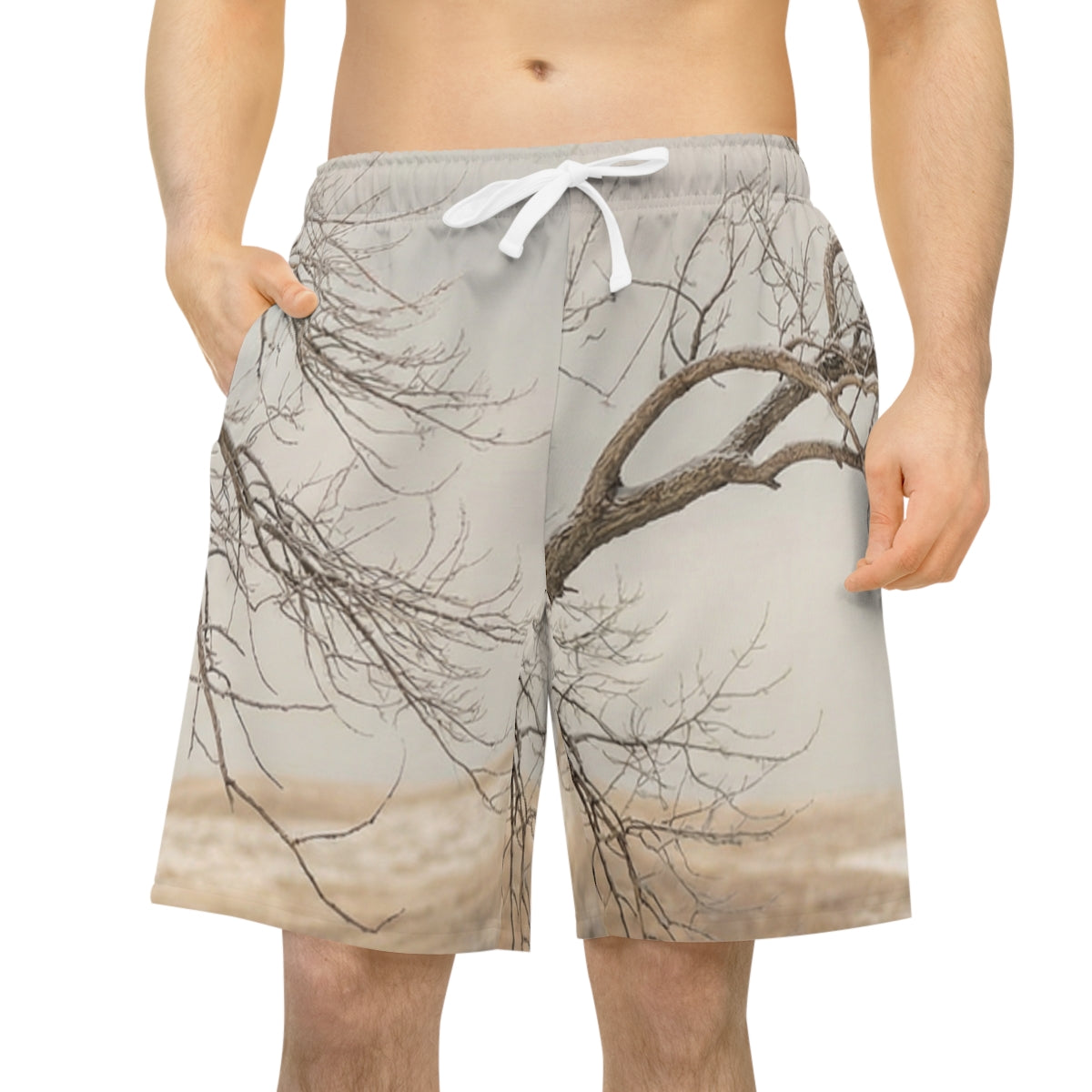 Men's Athletic Long Shorts - Silent Branches Winter... |...