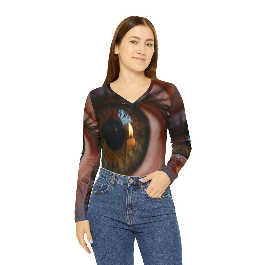 Women's Long Sleeve V-neck Shirt - Amber Iris Reflection......
