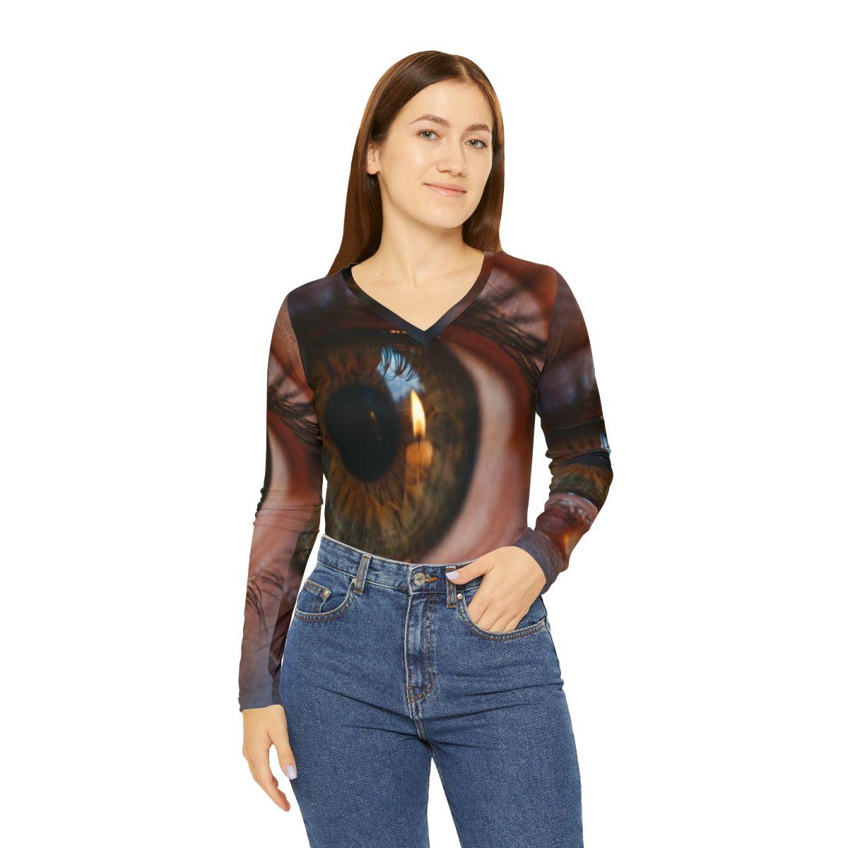 Women's Long Sleeve V-neck Shirt - Amber Iris Reflection......