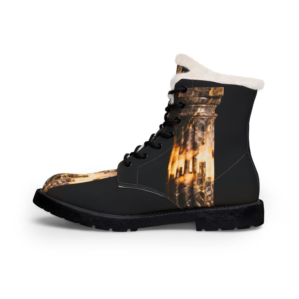 Men's Fur and Leather Boots Kintsugi Marble