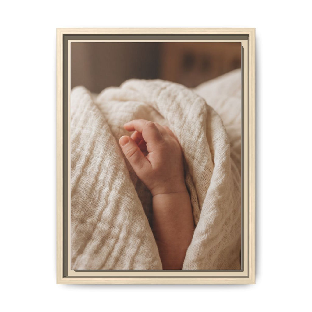 Framed Matte Canvas - Tender Newborn Hand (8×10, 9×12, 11×14, 12×16, 10×20, 12×18, 16×20, 16×24, 12×36, 18×24, 20×24, 16×32, 20×30, 24×30, 16×48, 24×32, 24×36, 24×48, 20×60, 30×40, 32×48, 30×60 & 40×60)