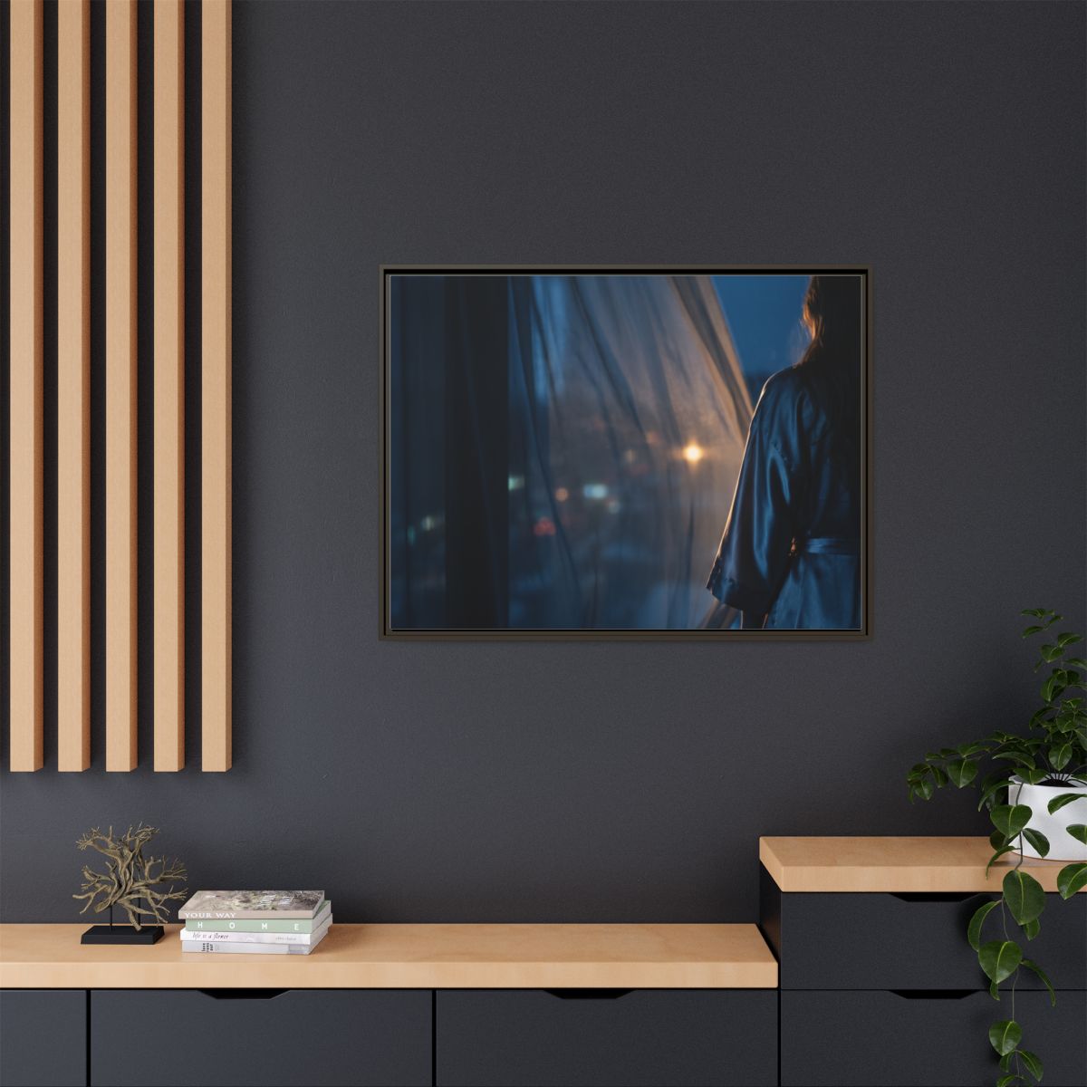 Matte Canvas, Framed - Nocturnal Solitude Silhouette —... |...