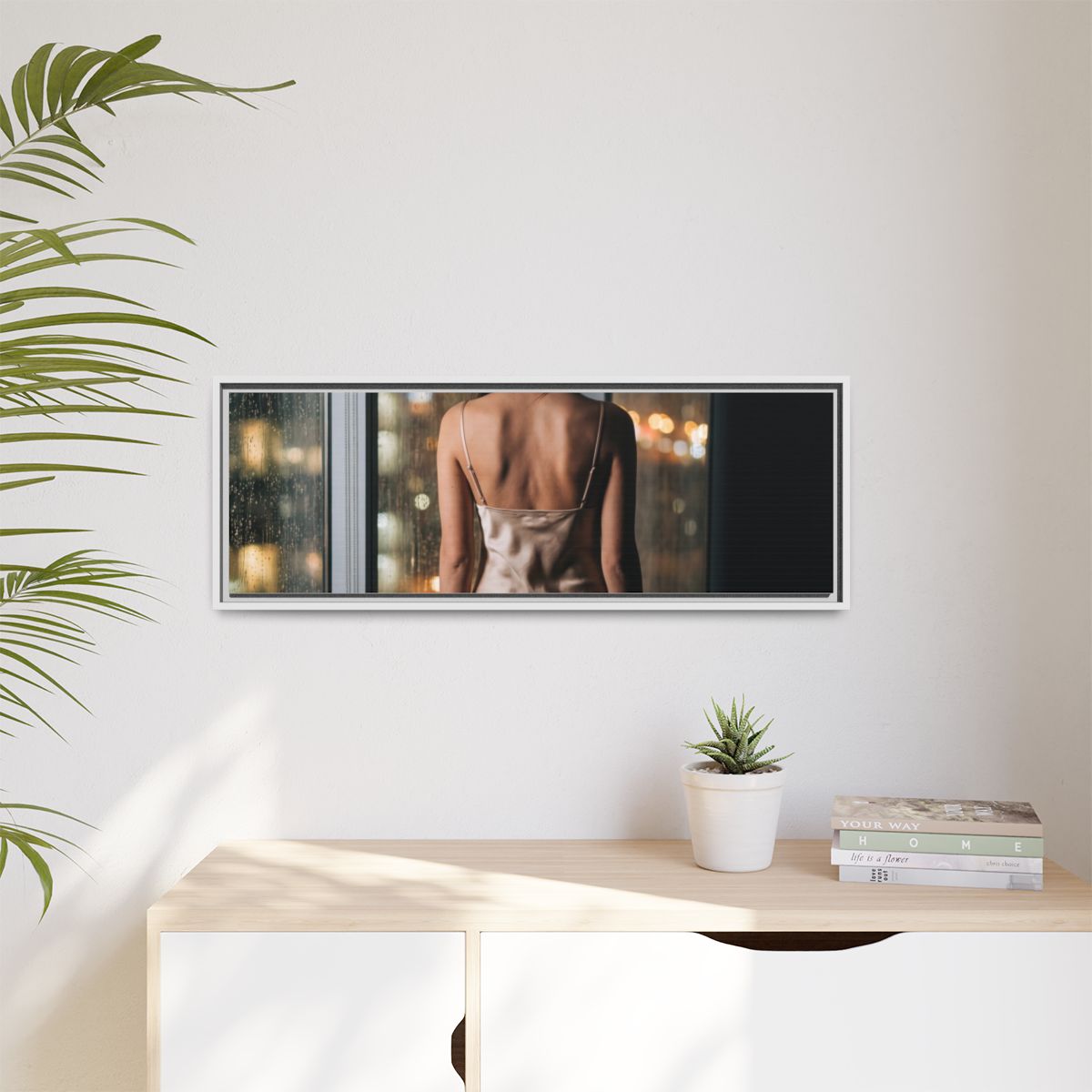 Matte Canvas, Framed - Rainy City lights Glow — White /... |...