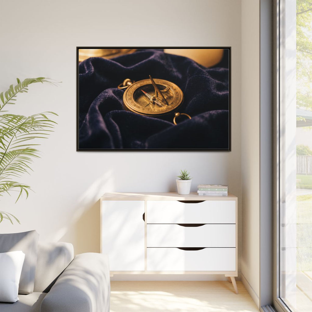 Framed Brass Sundial Landscape Canvas
