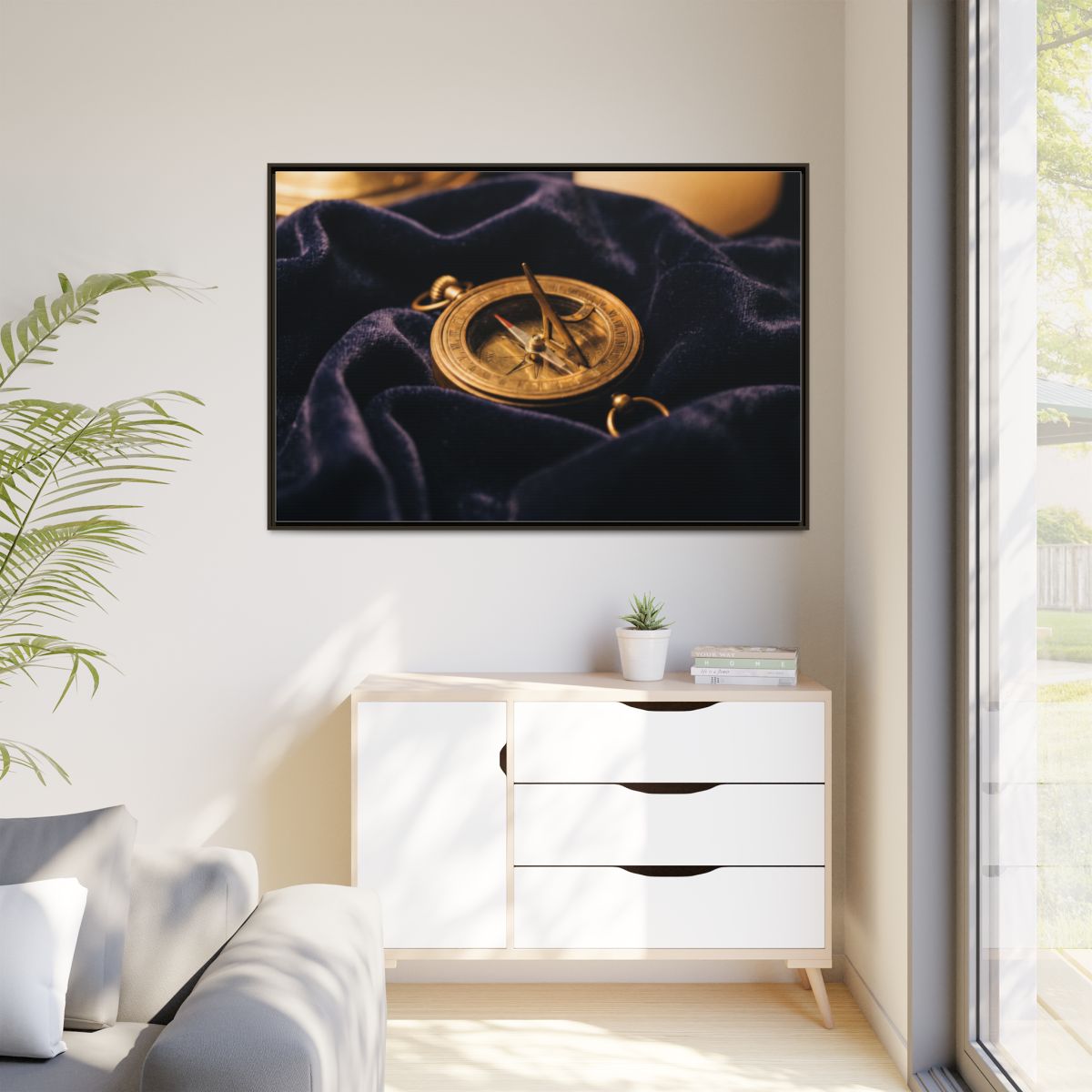 Framed Brass Sundial Landscape Canvas