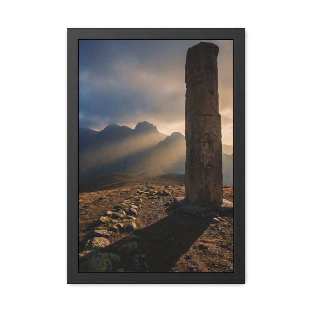 Framed Posters - Ancient Stone Column Mountain Sunset Art......