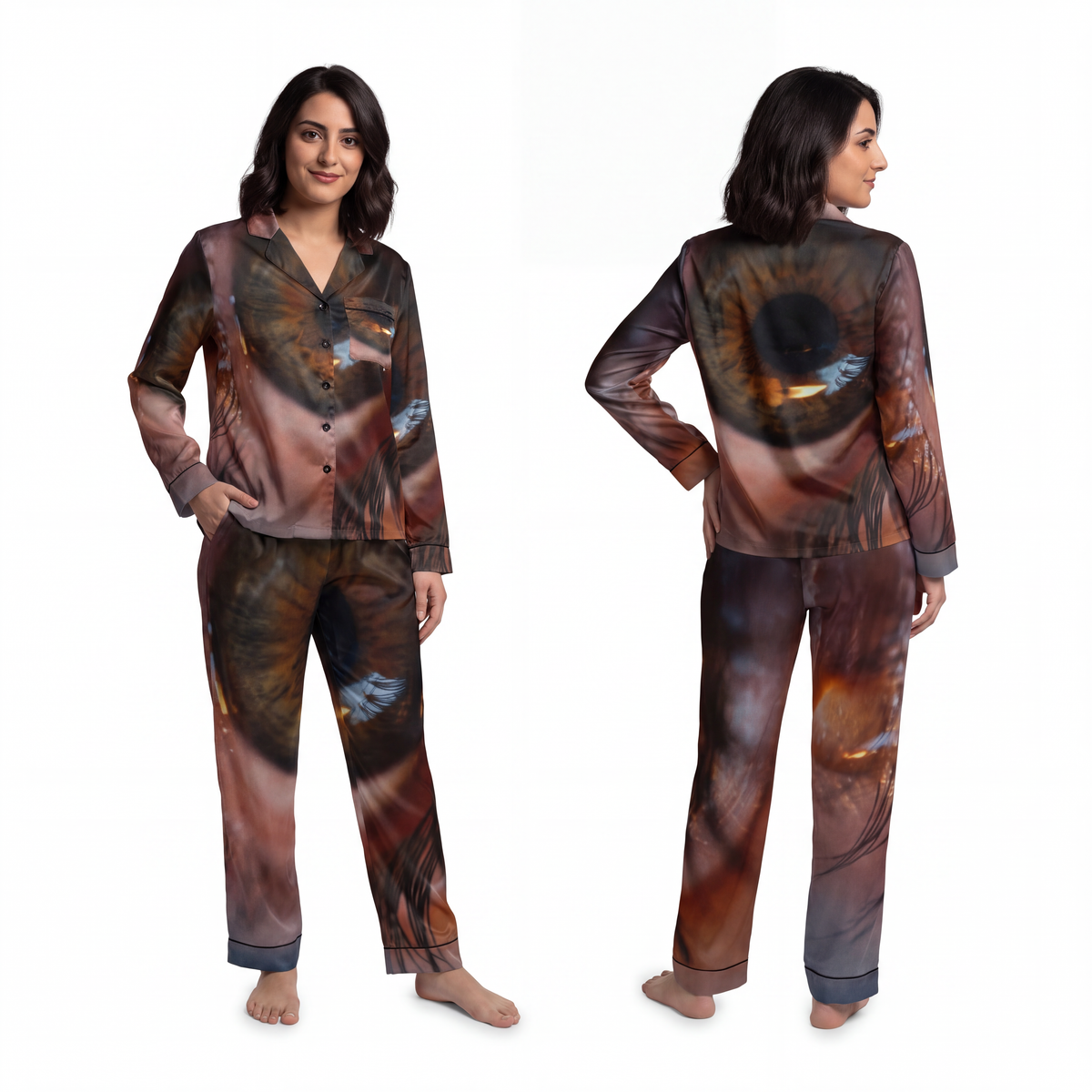 Women's Satin Pajamas - Amber Iris Reflection Fine Art Print...