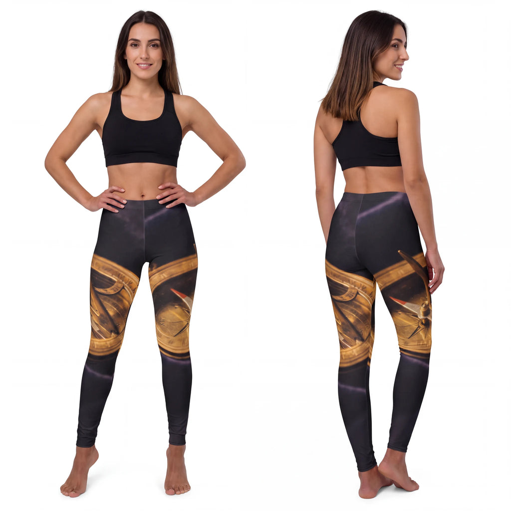 Women's Leggings with Antique Sundial Compass